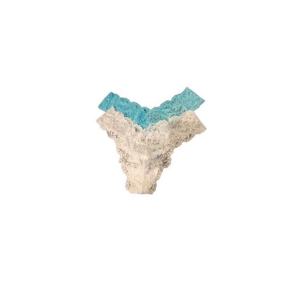 Smart & Sexy Womens Blue White Floral Stretch Lace Thong Panties Size 7 Lot Of 2 - Picture 5 of 8